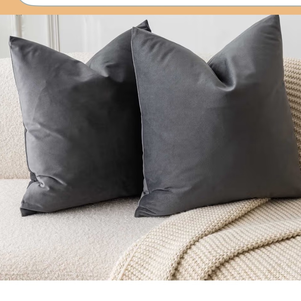 JUSPURBET gray velvet Couch Pillow Covers Set of 2